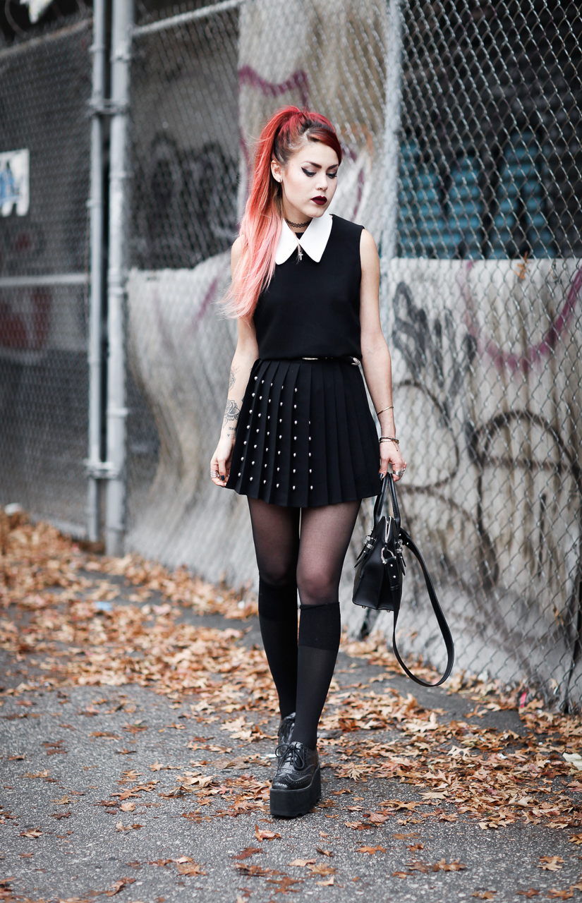 Le Happy wearing studded McQ dress 