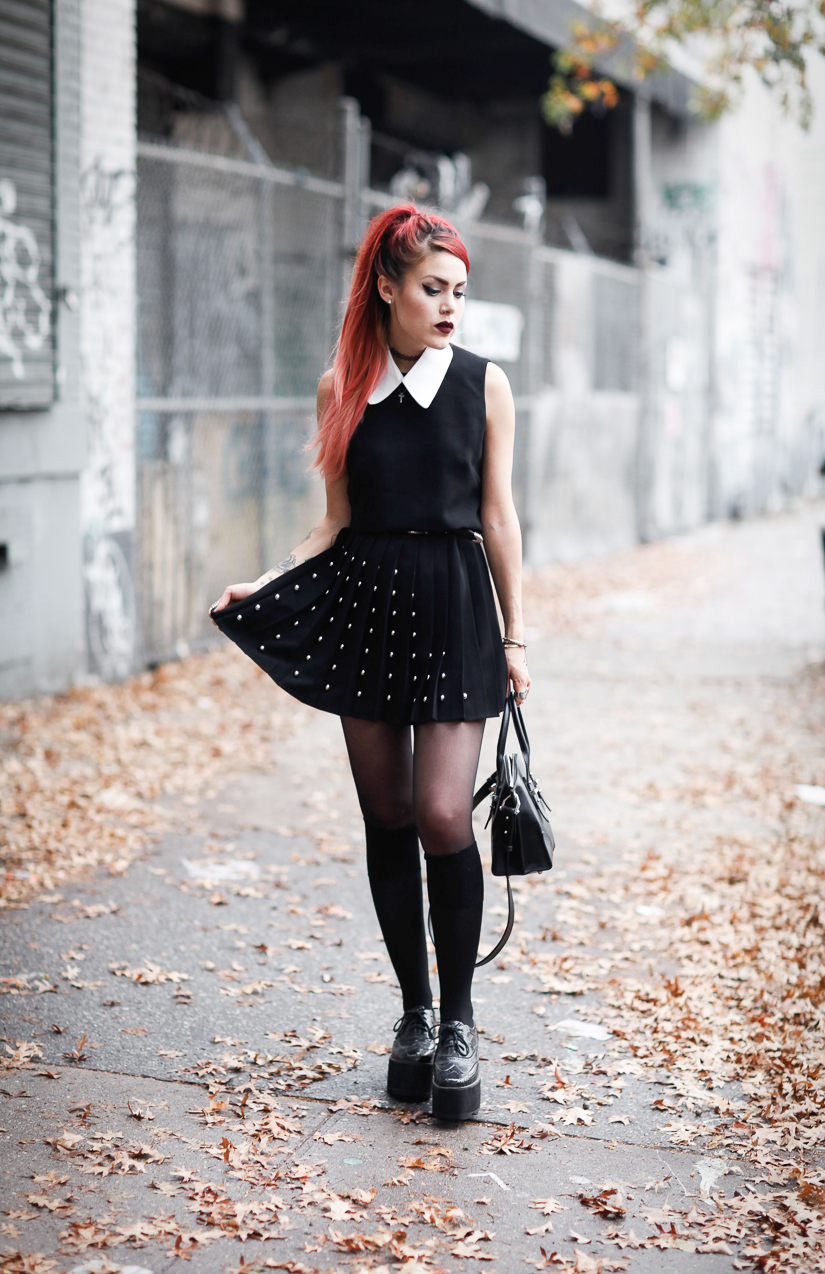 Le Happy wearing studded McQ dress 