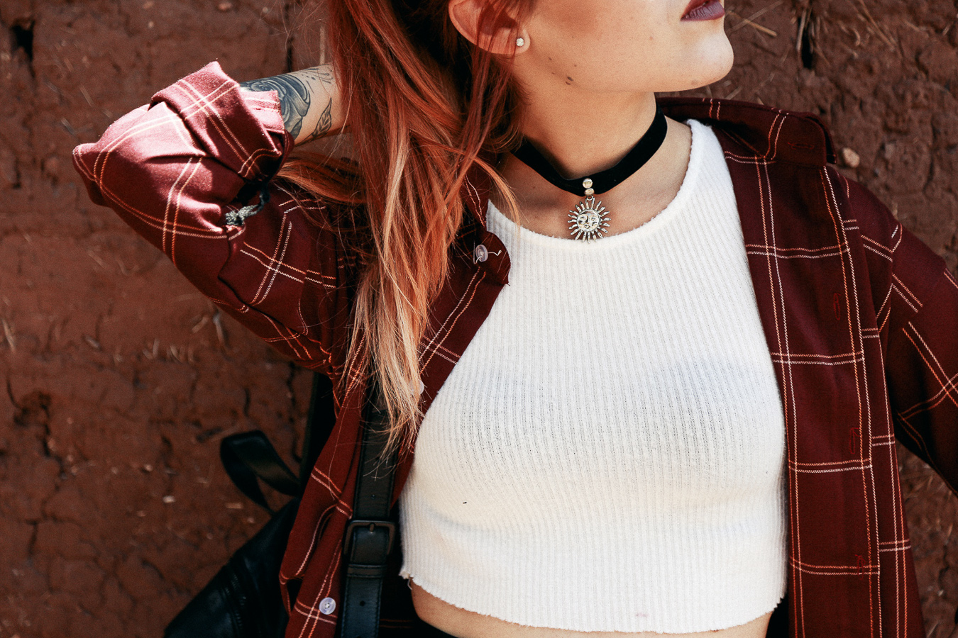 Le Happy wearing ribbed crop top in Cusco