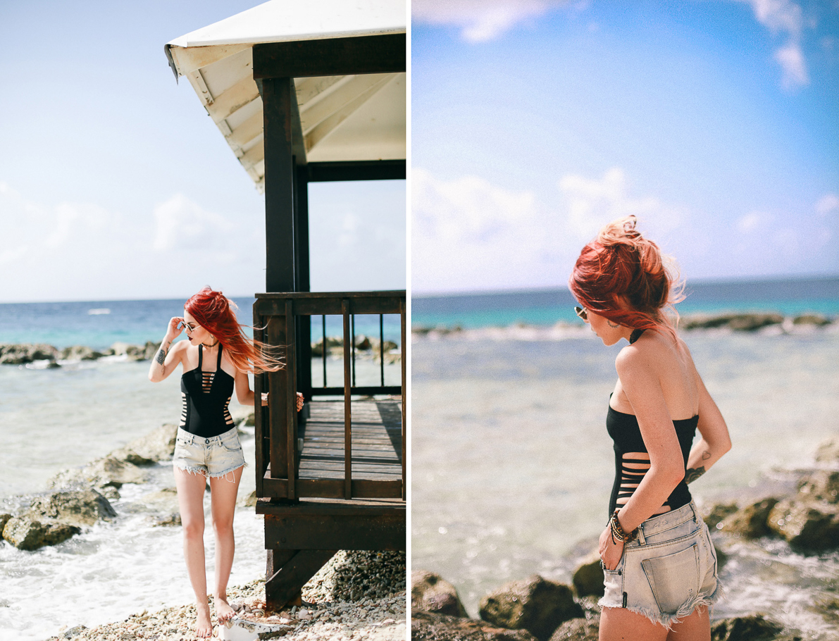 Le Happy wearing House of CB in Curacao beach