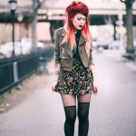 Lua wearing Missguided suede biker jacket and floral mini skirt