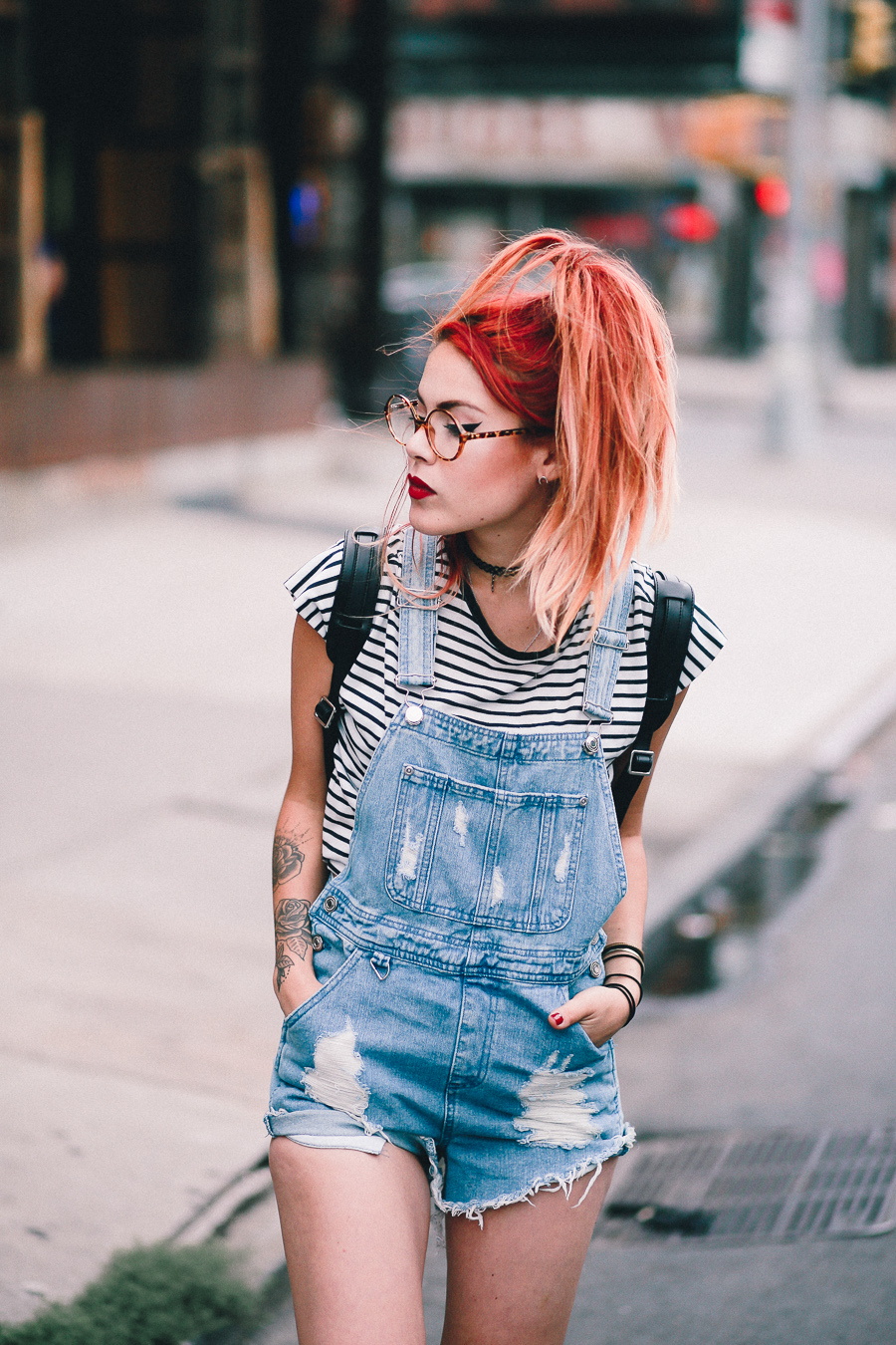 Le Happy wearing red Dr Martens Newton and ASOS overalls