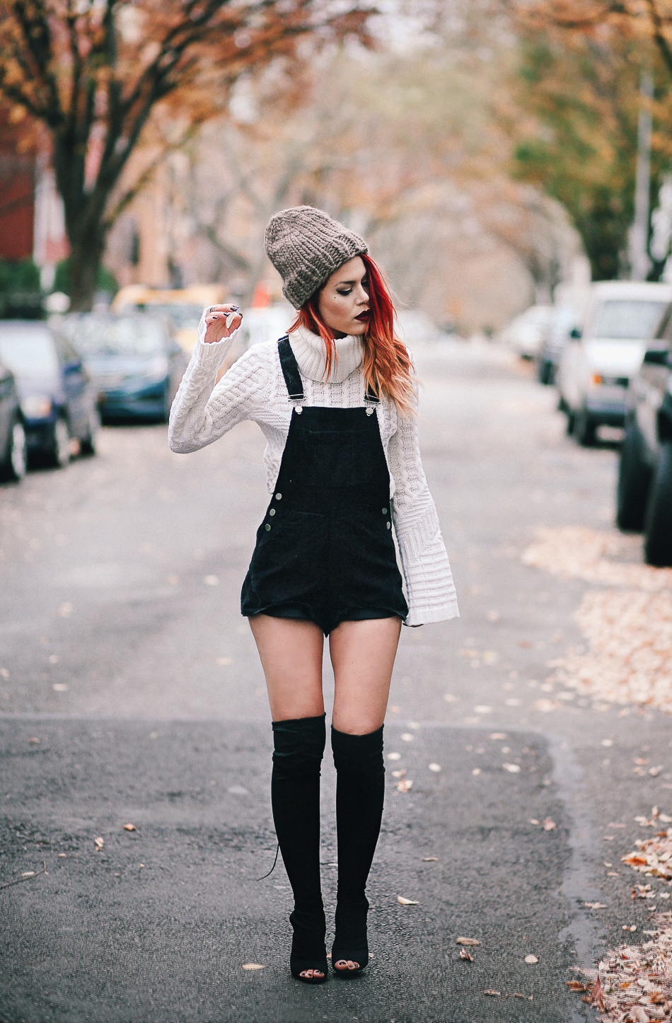 Lua of Le Happy wearing Ramy Brook sweater and ASOS overalls